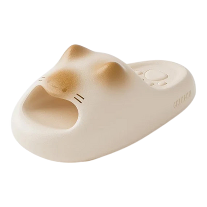 zero2cart beige EVA cat paw novelty summer slides with a cute animal face design and flat sole