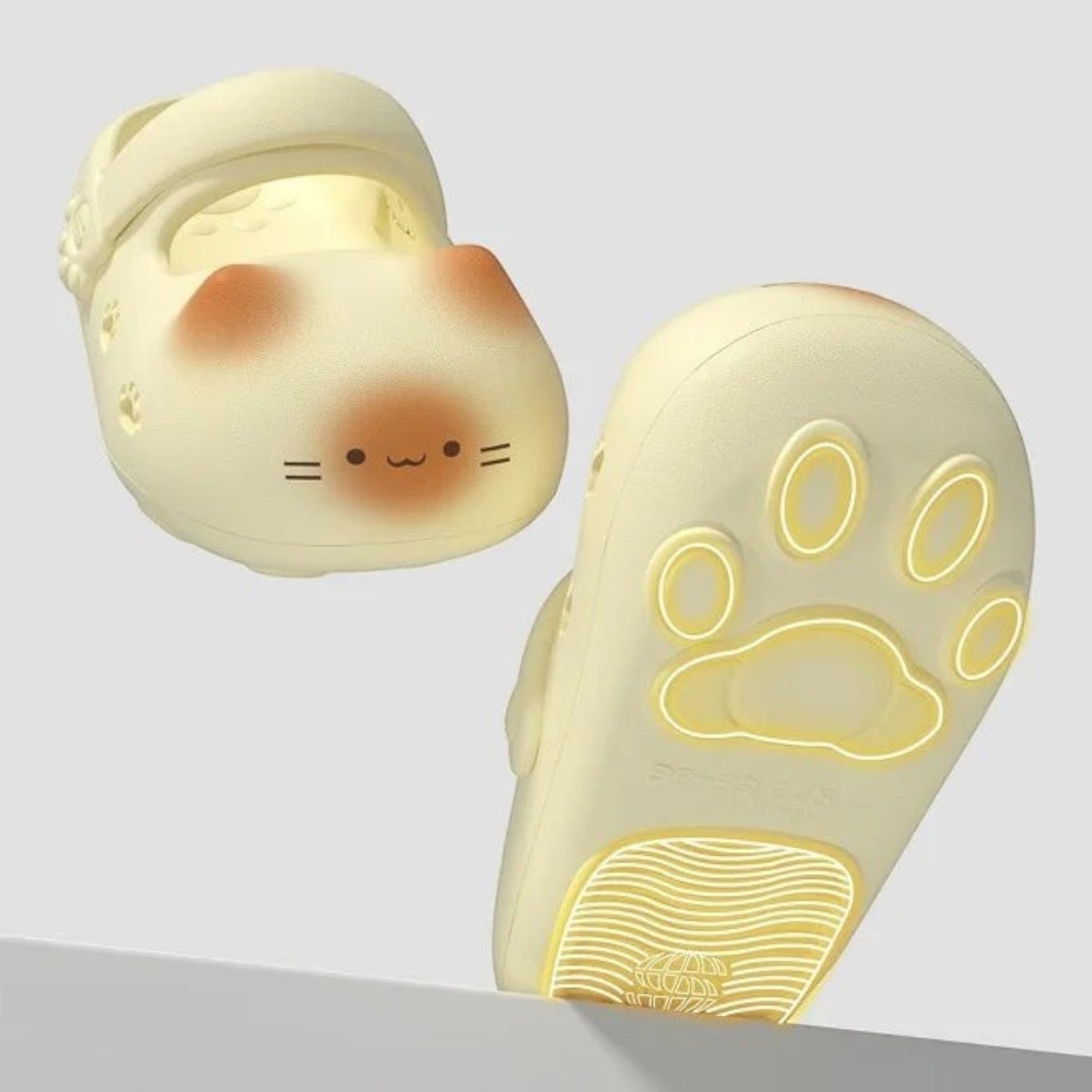 zero2cart beige EVA cat paw slippers with cute animal face design and anti-slip paw print sole for summer indoor wear