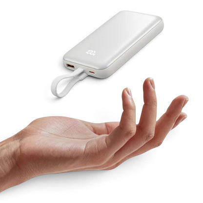 zero2cart beige 10000mAh magnetic wireless power bank with digital display hovering above a hand