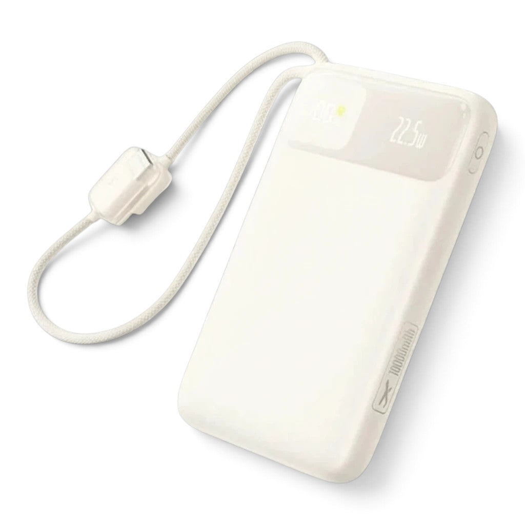 zero2cart beige 10000mAh portable power bank with built-in USB-C cable and digital LED battery display