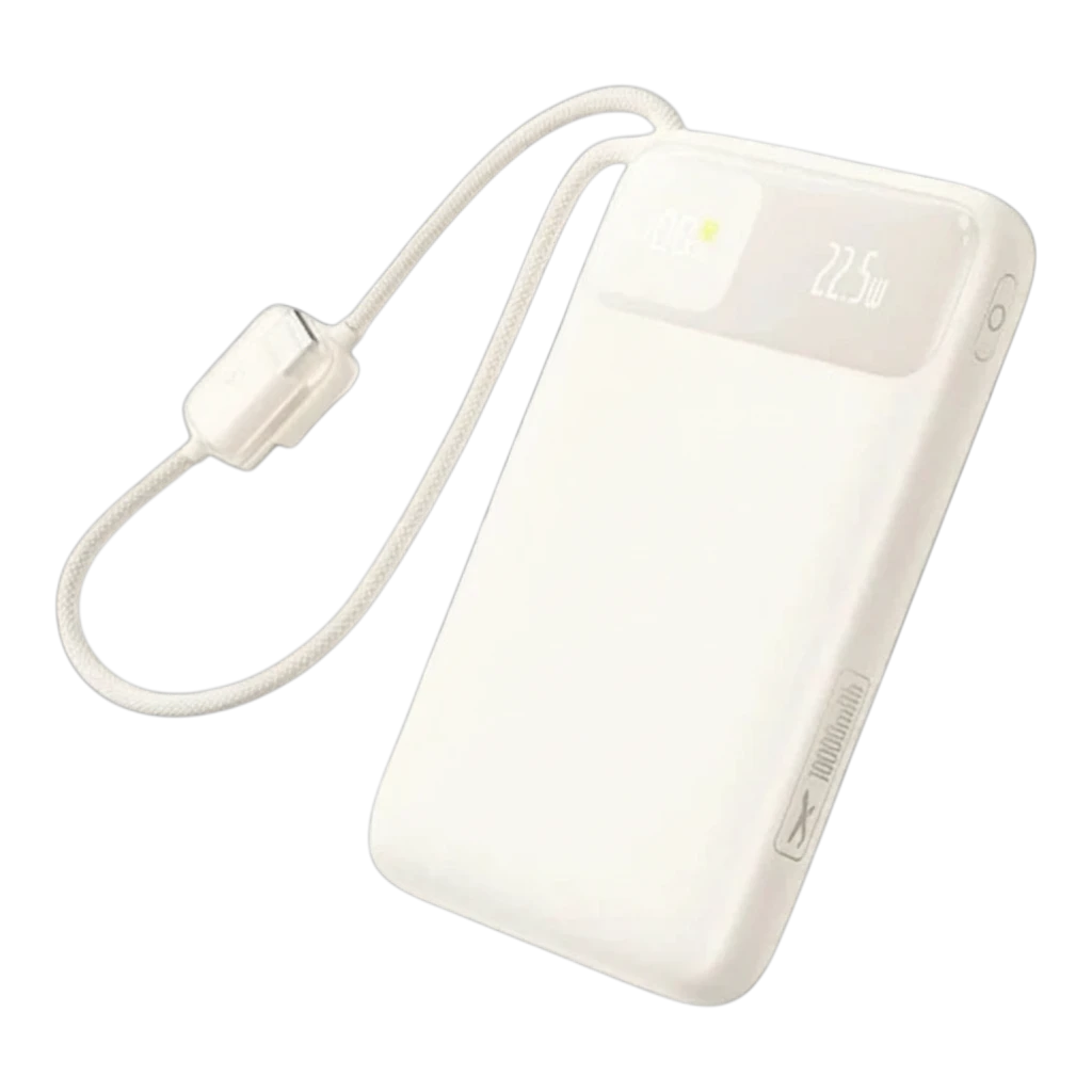 zero2cart beige 10000mAh portable power bank with built-in USB-C cable and digital LED battery display