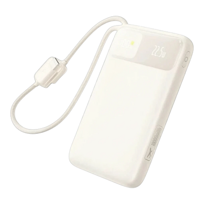 zero2cart beige 10000mAh portable power bank with built-in USB-C cable and digital LED battery display