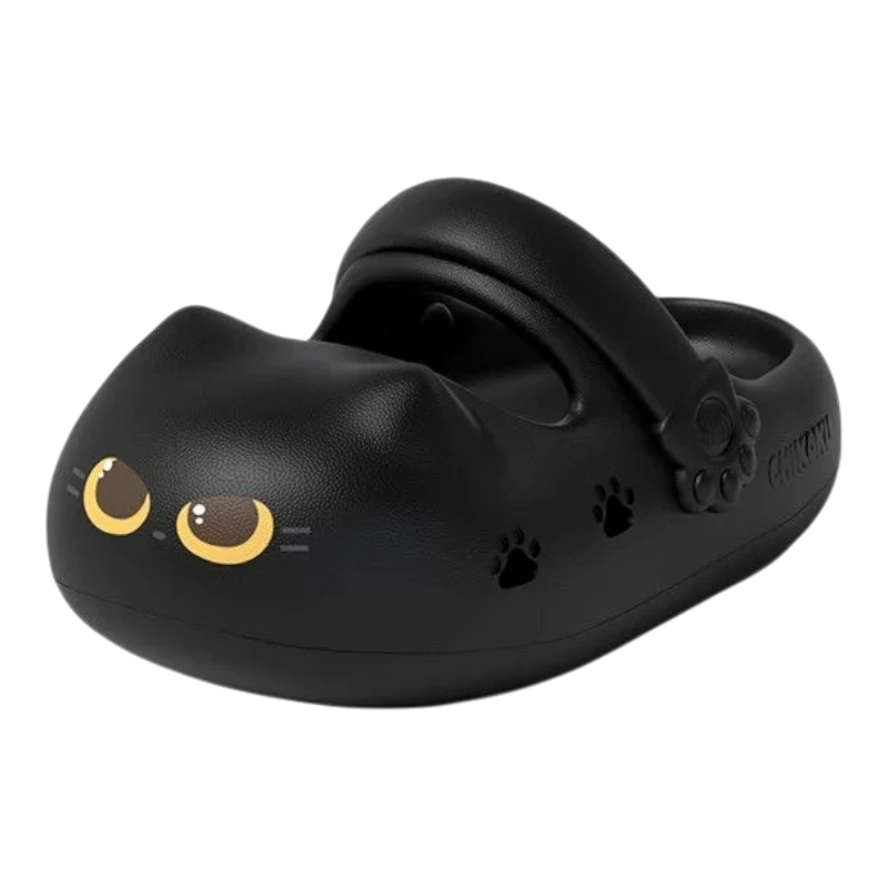 zero2cart black EVA cat paw novelty summer clogs with cute cat eyes and paw print cutouts for women
