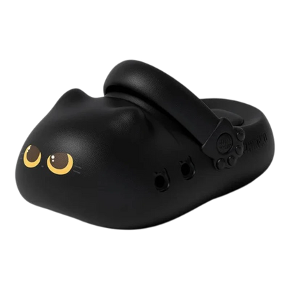 zero2cart black EVA cat paw novelty summer clogs with yellow cat eye design and adjustable heel strap