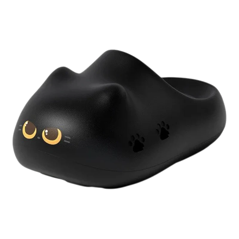 zero2cart black EVA cat paw novelty slides with cute cat eye design and paw print ventilation holes