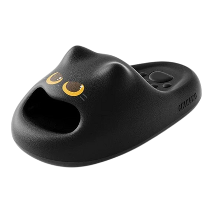 zero2cart black EVA cat paw slides with novelty animal eyes and anti-slip sole for indoor summer wear