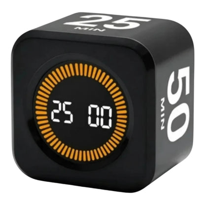 zero2cart black cube-shaped digital pomodoro timer with LCD display and gravity sensor flip control