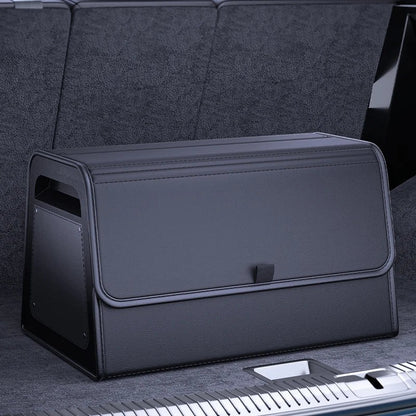 zero2cart black PU leather magnetic car trunk organizer with a reinforced ABS frame and foldable design