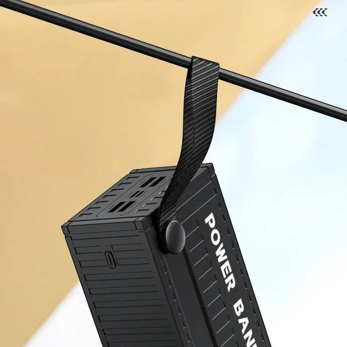 zero2cart black high-capacity portable power bank with a convenient carrying strap hanging from a cable