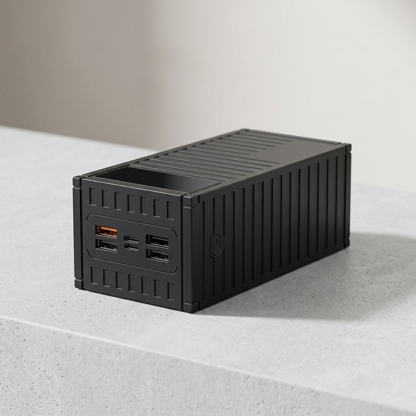 zero2cart black high-capacity portable power bank with multiple USB ports and a rugged container-style design
