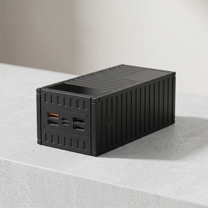 zero2cart black high-capacity portable power bank with multiple USB ports and a rugged container-style design