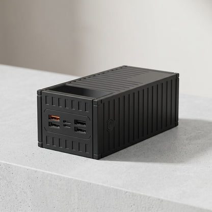 zero2cart black high-capacity portable power bank with multiple USB ports and a rugged container-style design