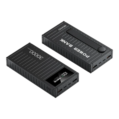 zero2cart 30000mAh portable power bank in black with digital display and multiple USB charging ports