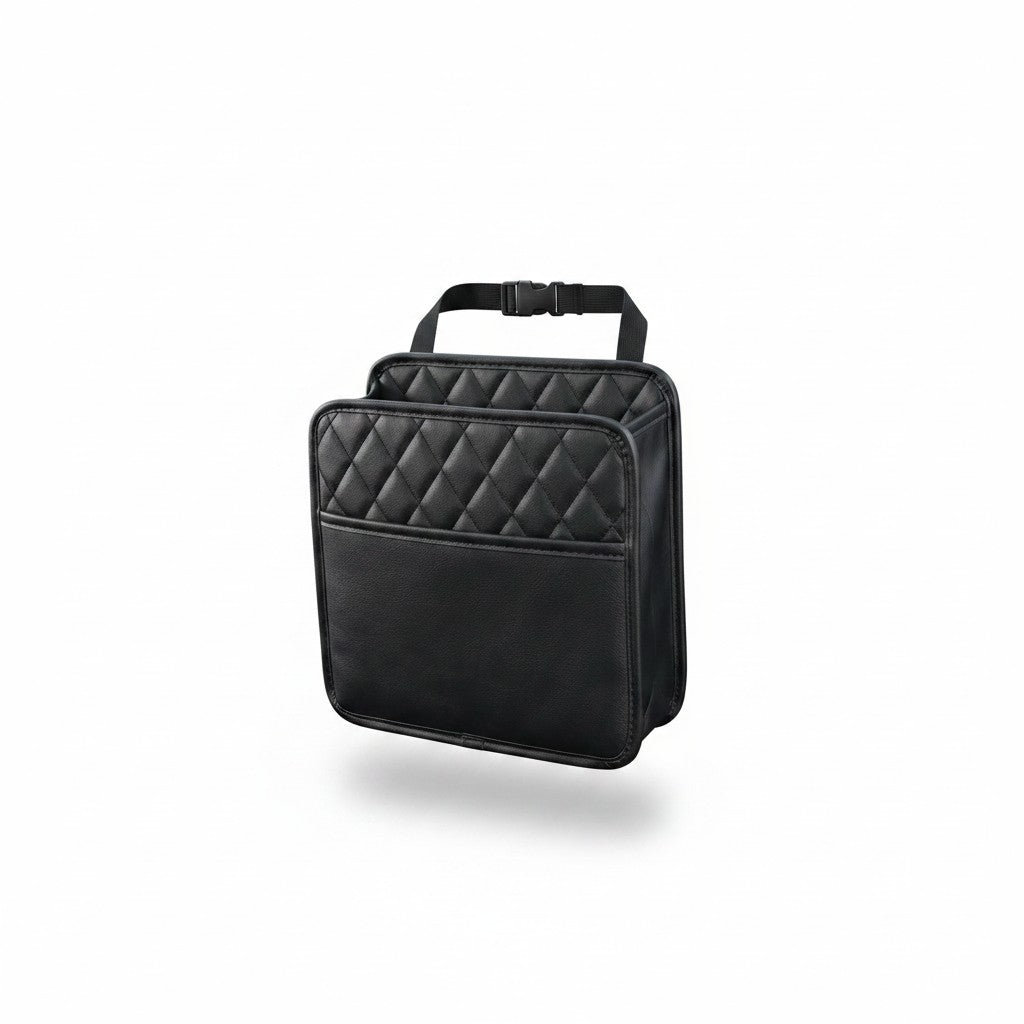 zero2cart black quilted leather car seat back organizer with adjustable hanging strap for interior storage