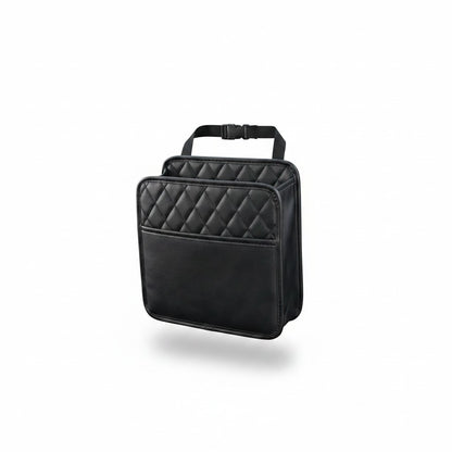 zero2cart black quilted leather car seat back organizer with adjustable hanging strap for interior storage