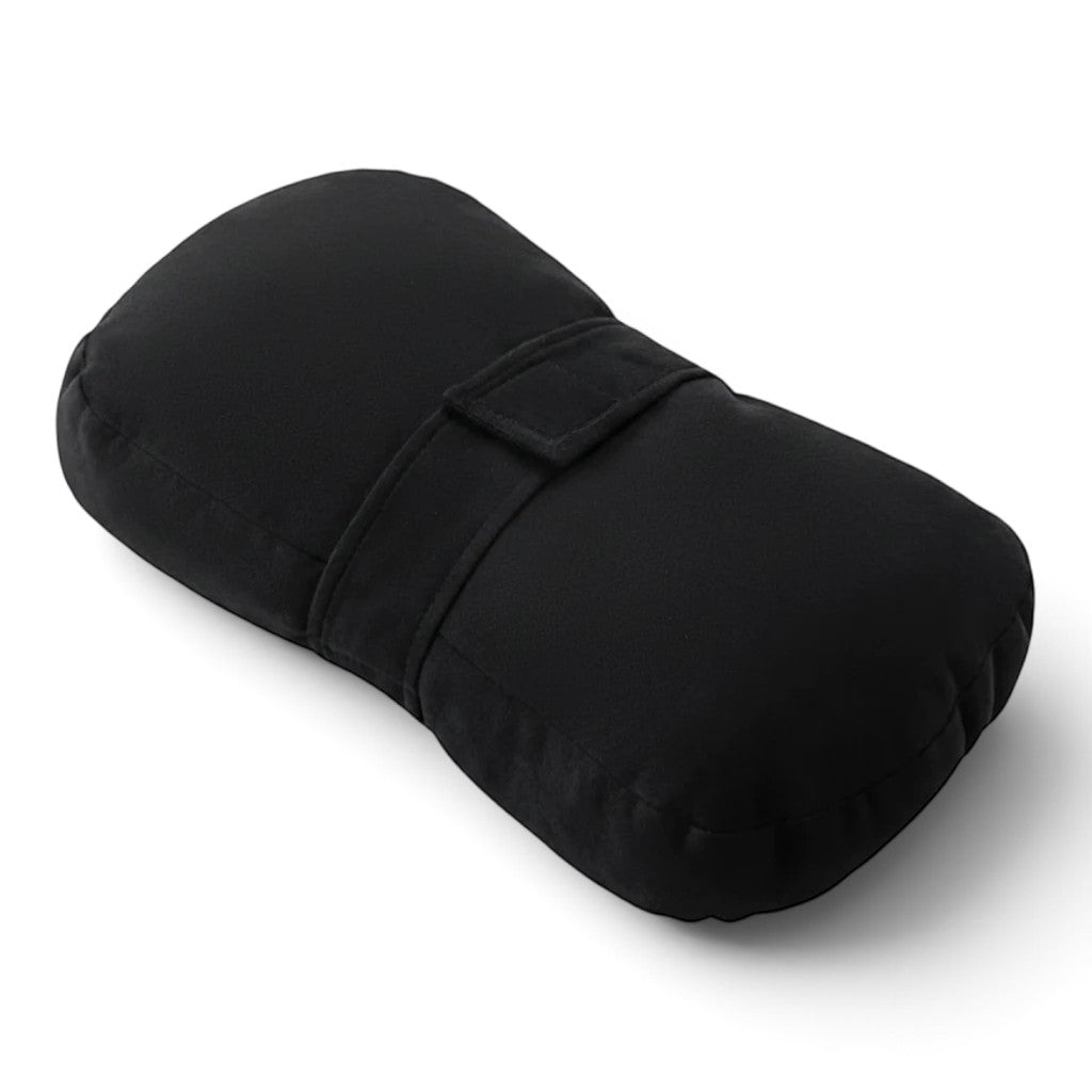zero2cart black rectangular side sleeper knee pillow with a central strap for ergonomic leg support and comfort