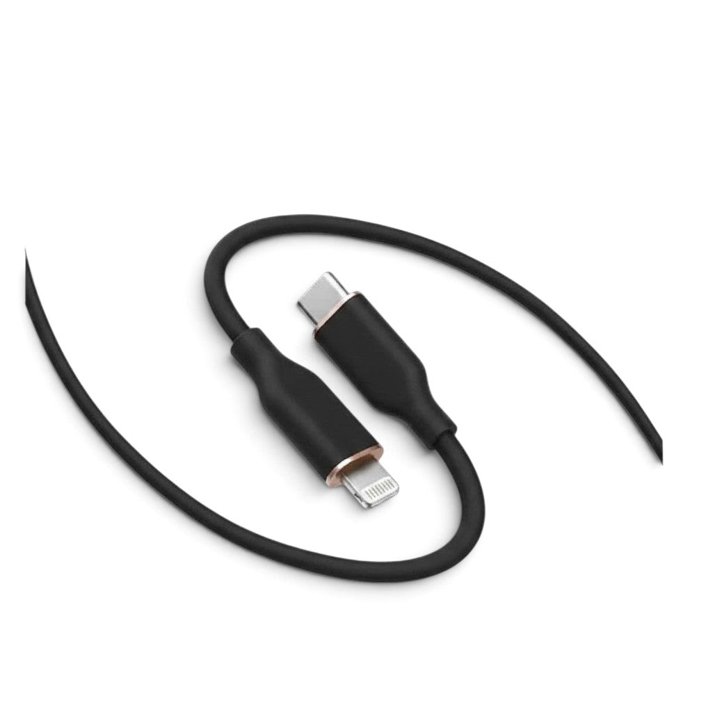 zero2cart black silicone USB-C to Lightning fast charging cable with metallic accents for data transfer and syncing