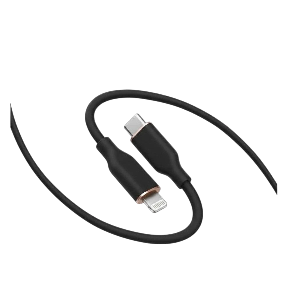 zero2cart black silicone USB-C to Lightning fast charging cable with metallic accents for data transfer and syncing