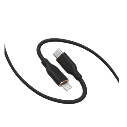 zero2cart black silicone USB-C to Lightning fast charging cable with metallic accents for data transfer and syncing