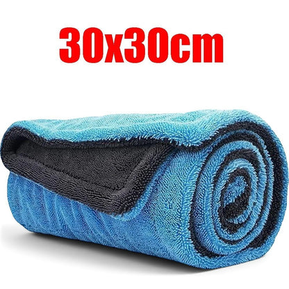 zero2cart blue and black double-layer microfiber car drying towel rolled up for detailing and cleaning