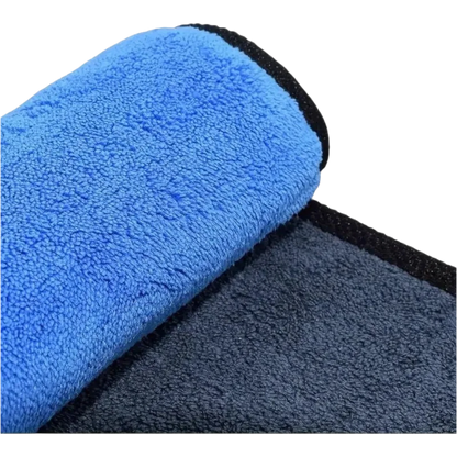 zero2cart blue and dark grey coral fleece microfiber cleaning towel with thick absorbent texture and black edging