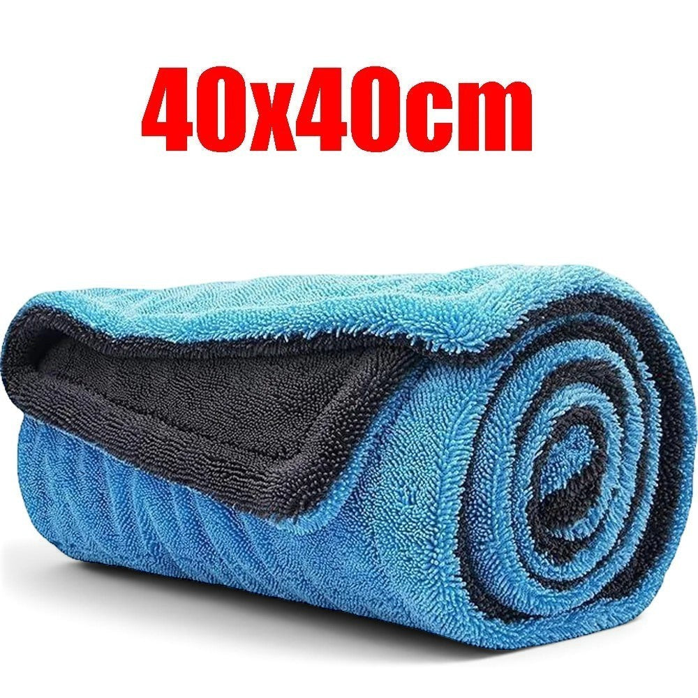 zero2cart blue and grey double-layer microfiber car drying towel rolled up for detailing and cleaning