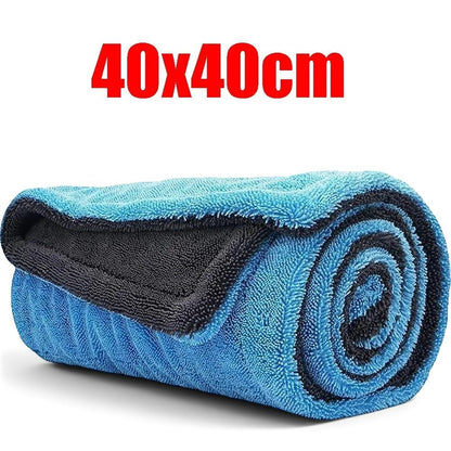zero2cart blue and grey double-layer microfiber car drying towel rolled up for detailing and cleaning
