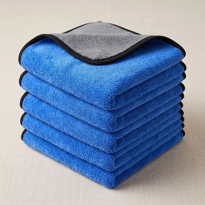 zero2cart blue and grey coral fleece microfiber cleaning towels stacked for car washing and home polishing