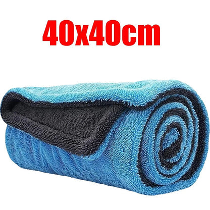 zero2cart blue and grey double-layer microfiber car drying towel rolled up for detailing and cleaning