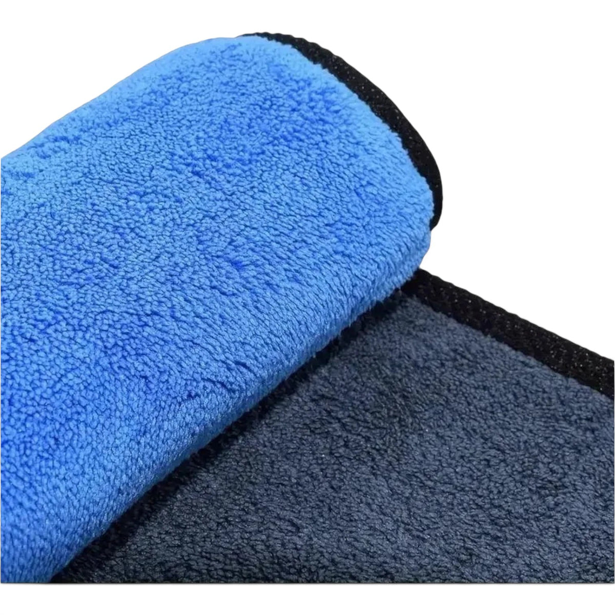 zero2cart blue and dark grey coral fleece microfiber cleaning towel with thick absorbent texture and black edging