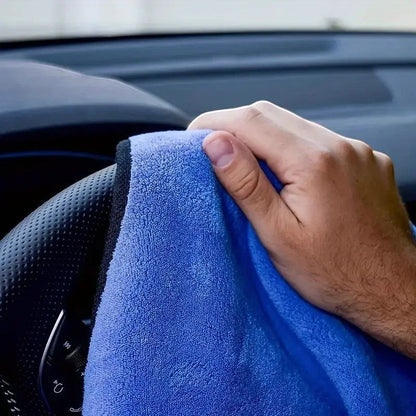 zero2cart blue coral fleece microfiber towel cleaning a car steering wheel