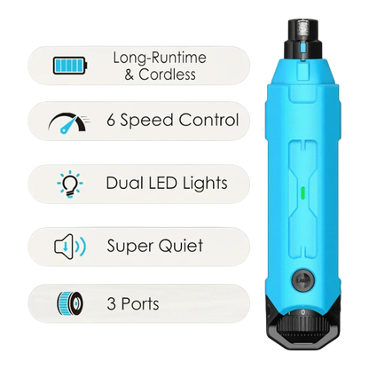 zero2cart rechargeable blue dog nail grinder with 6 speed control, dual LED lights, and 3 ports for quiet grooming