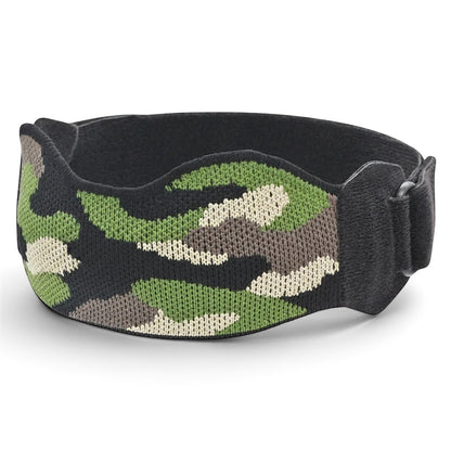zero2cart adjustable patella tendon knee strap in a green and black camouflage knit pattern for sports support
