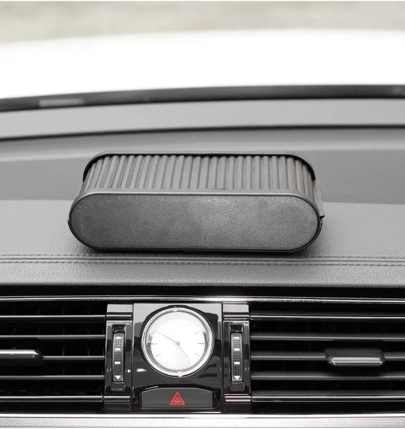 zero2cart black telescopic car dashboard storage box with a lid, mounted on a vehicle console for organizing essentials.