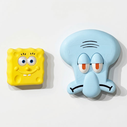zero2cart 3D cartoon PVC wall switch covers featuring yellow SpongeBob and light blue Squidward designs.