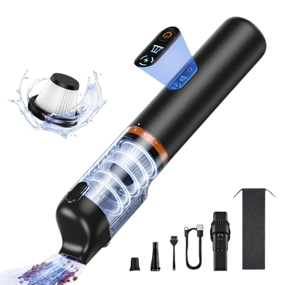 zero2cart black cordless handheld car vacuum with cyclone technology, attachments, and USB-C charging cable