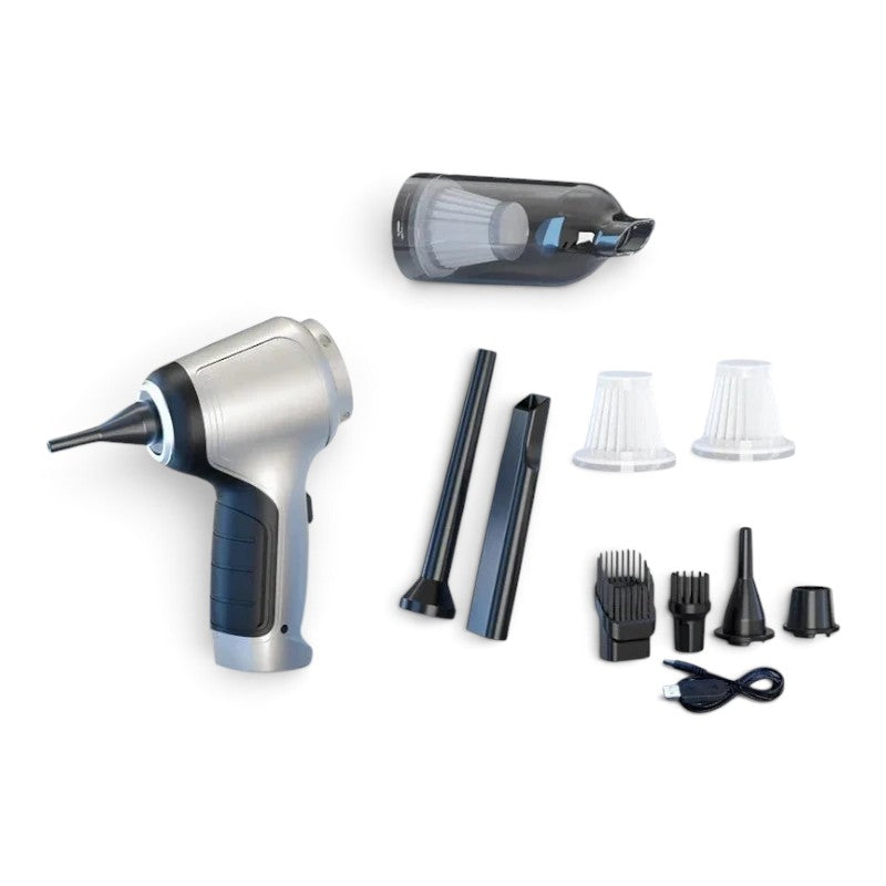 zero2cart silver cordless handheld car vacuum with multiple nozzle attachments and filters for cleaning tight spaces