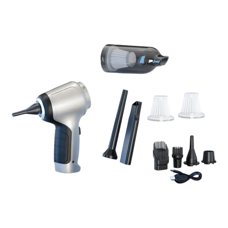 zero2cart silver cordless handheld car vacuum with multiple nozzle attachments and filters for cleaning tight spaces