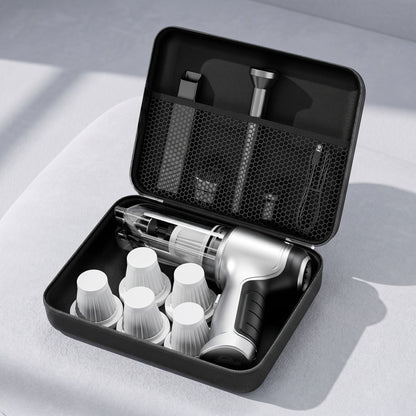 zero2cart cordless handheld car vacuum in a black storage case with multiple nozzle attachments and replacement filters