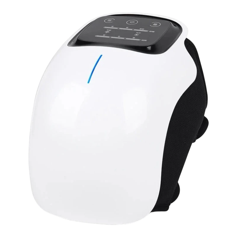 zero2cart cordless knee massager in white with black LED touch screen, featuring vibration modes for leg relief.