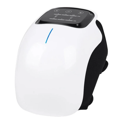 zero2cart cordless knee massager in white with black LED touch screen, featuring vibration modes for leg relief.