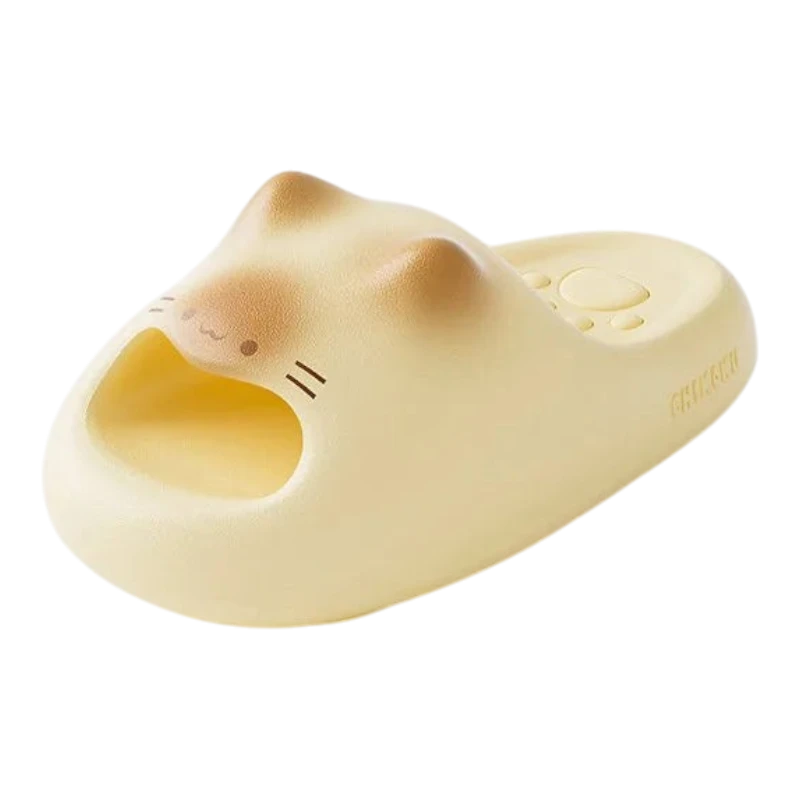 zero2cart cream-colored EVA cat paw slides with a cute animal face design for indoor summer comfort