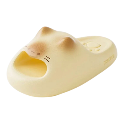 zero2cart cream-colored EVA cat paw slides with a cute animal face design for indoor summer comfort