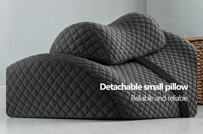 zero2cart grey quilted memory foam lumbar support cushion with a detachable small pillow for ergonomic comfort