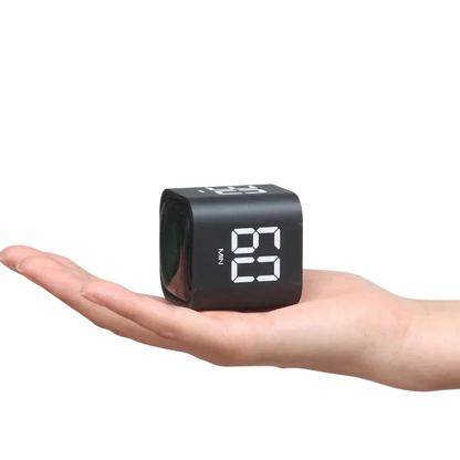 zero2cart compact black digital cube timer for study and kitchen held in a hand showing 60 minutes on the display