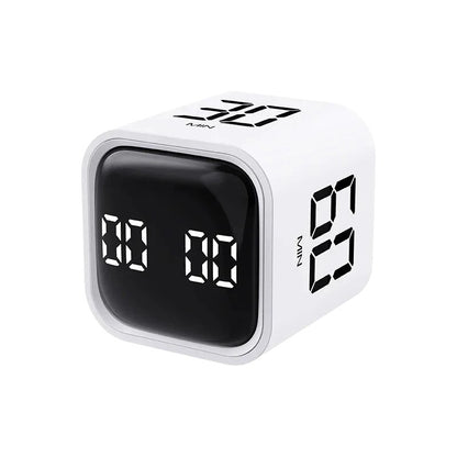 zero2cart white cube-shaped digital timer for study, kitchen, and work with a black LED display screen.