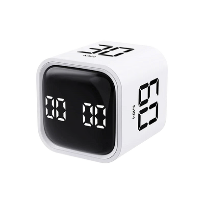 zero2cart white cube-shaped digital timer for study, kitchen, and work with a black LED display screen.