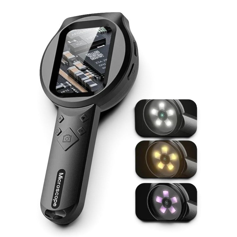 zero2cart ZoomView handheld digital microscope with color display, adjustable LED lighting, and ergonomic design.