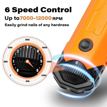 zero2cart rechargeable dog nail grinder with 6-speed control dial and LED lamp button for pet grooming