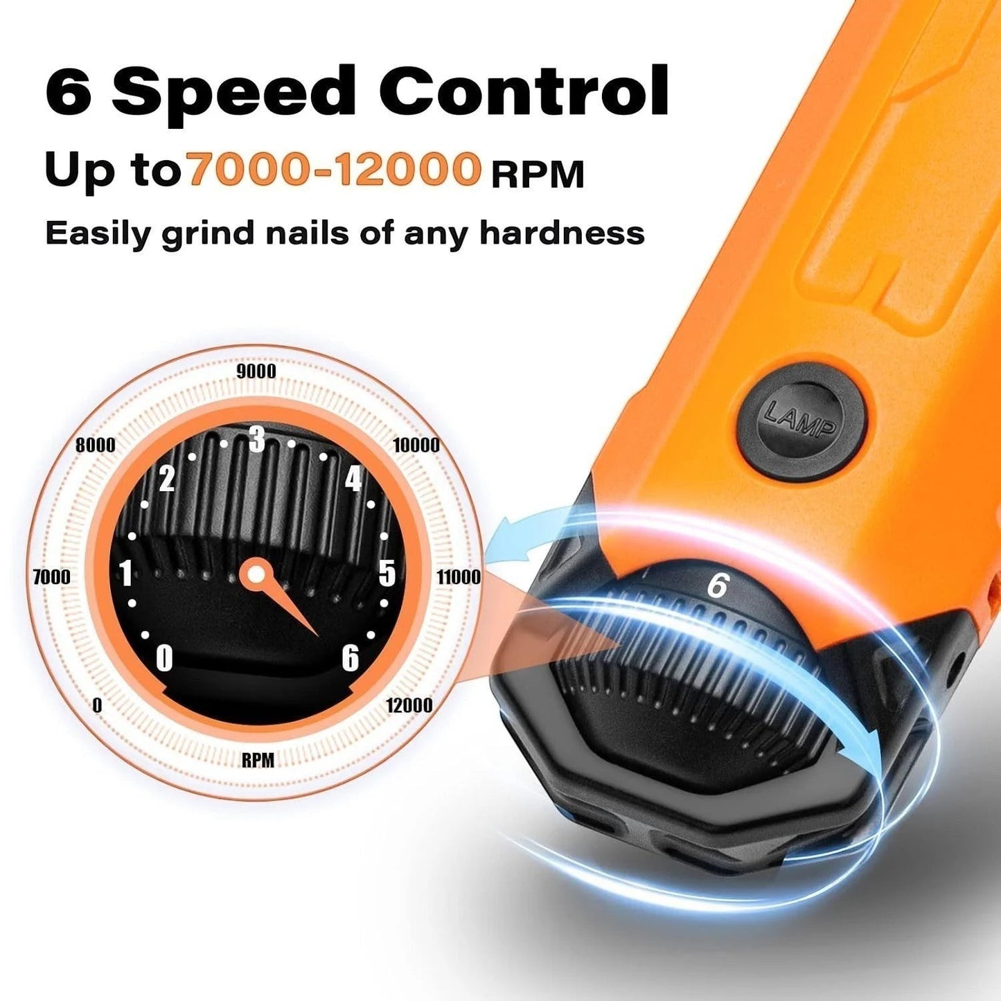 zero2cart rechargeable dog nail grinder with 6-speed control dial and LED lamp button for pet grooming